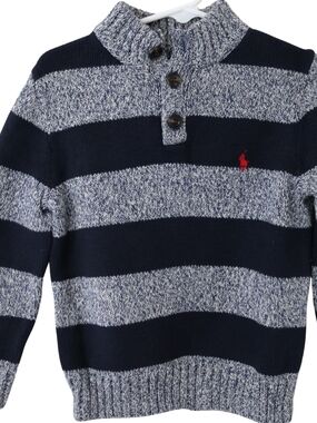 Polo by Ralph Lauren Navy & Heather Gray Striped Turtleneck Button Pullover